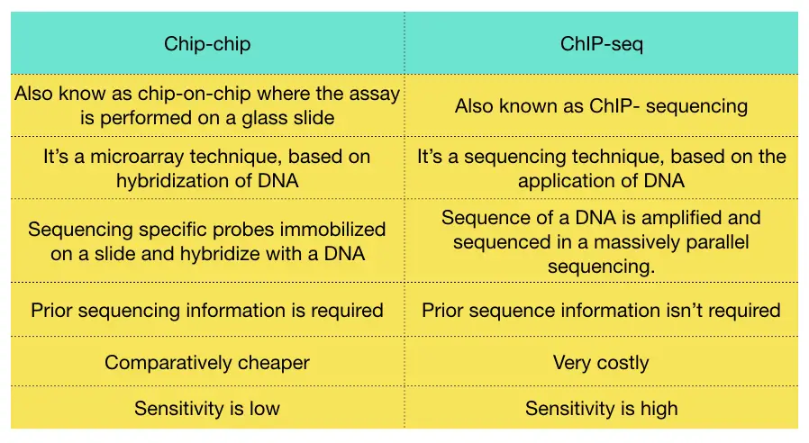 Differences between ChIP-chip and ChIP-seq