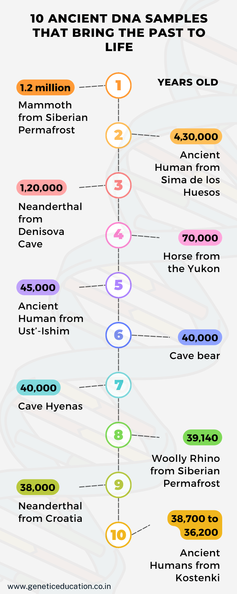 Infographics of 10 ancient DNA samples.