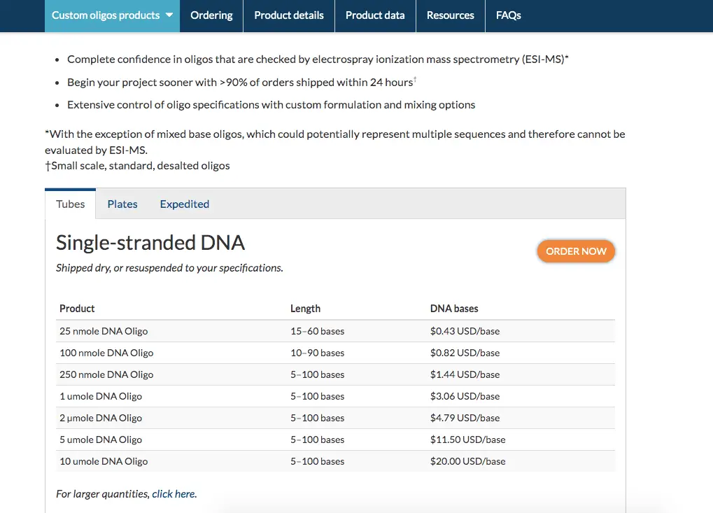 Screenshot of PCR primer ordering 2.