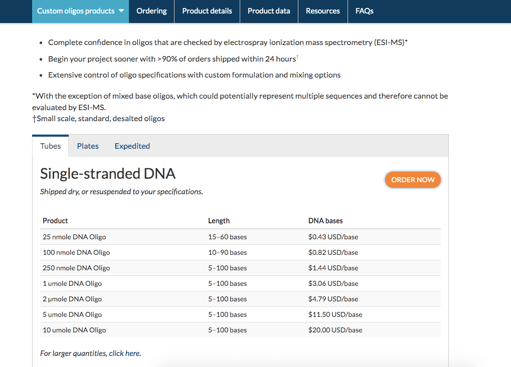 Screenshot of PCR primer ordering 2.