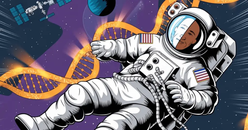 Illustration of DNA in space.