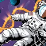Illustration of DNA in space.