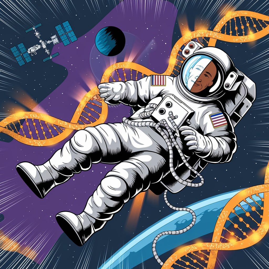 Illustration of DNA in space. 