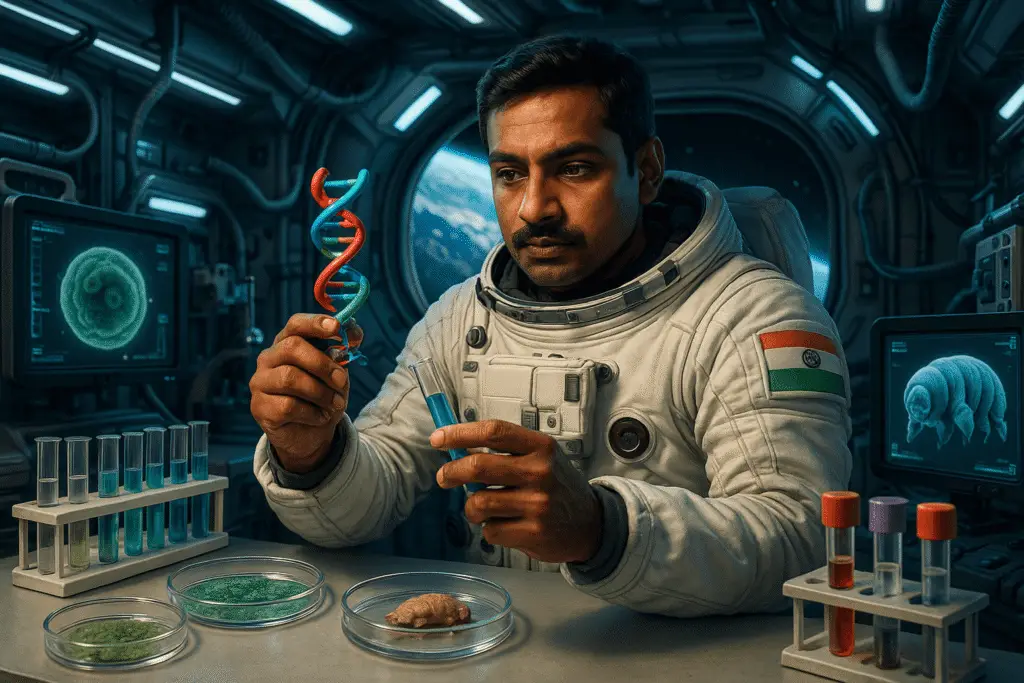 AI generated image of an astronaut doing research in the space.