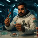 AI generated image of an astronaut doing research in the space.