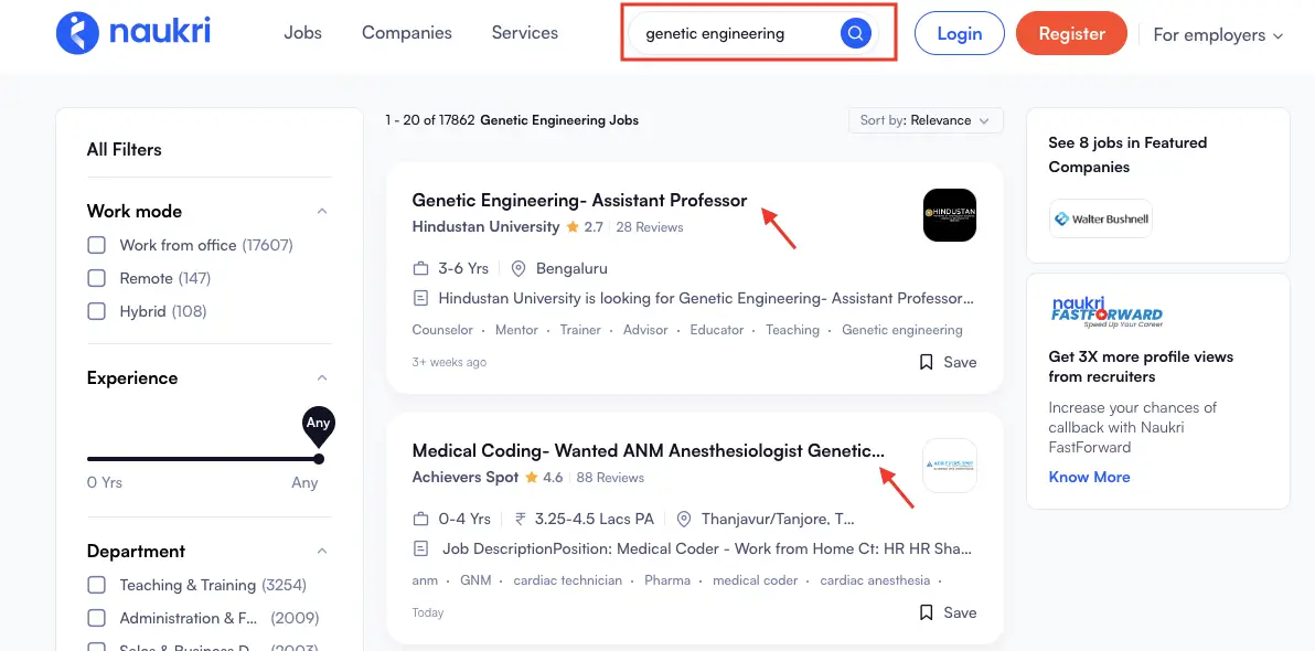 Screenshot of our research on naukri.com