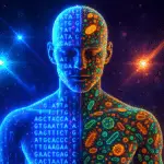 AI-generated image showing the relationship between microbes and genetics.