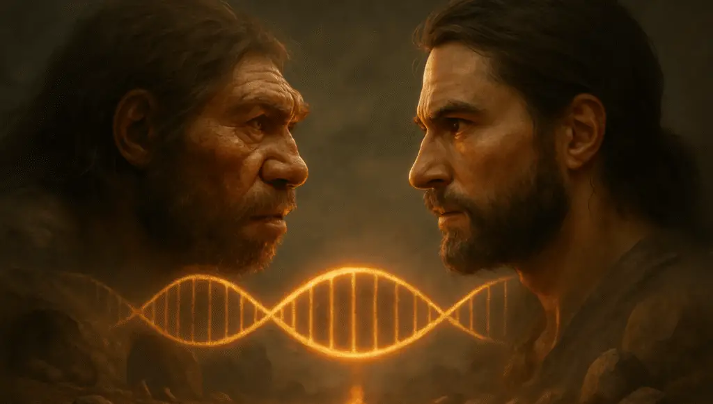 AI- generated image of the modern human and neanderthal.