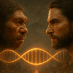 AI- generated image of the modern human and neanderthal.