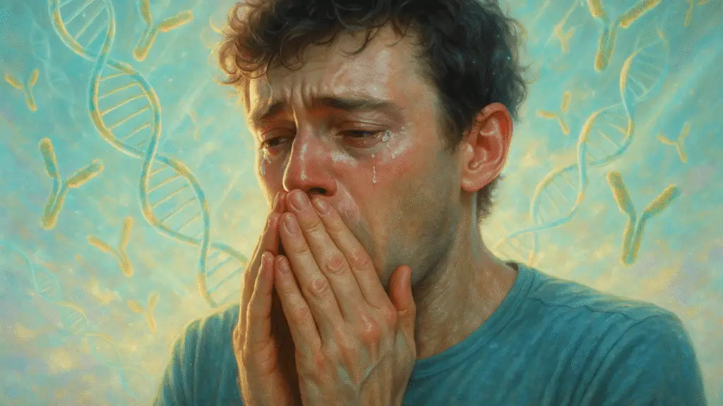 AI-generated image showing the genetics of allergy.