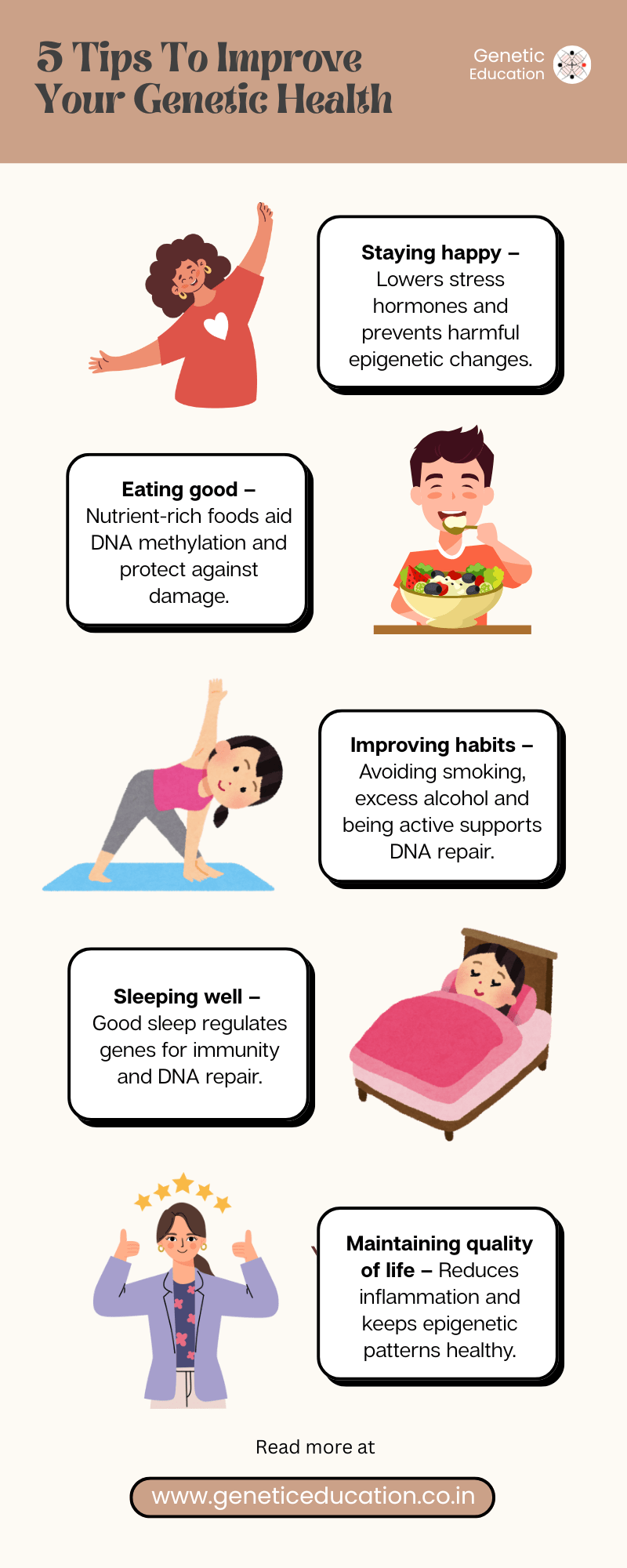 Infographics: 5 tips to improve your genetic health.
