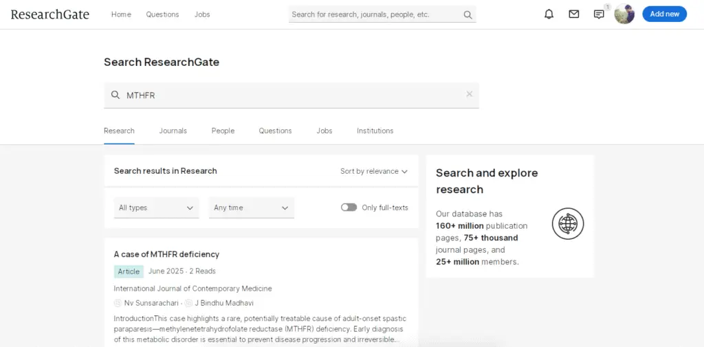 ResearchGate screenshot of the homepage.