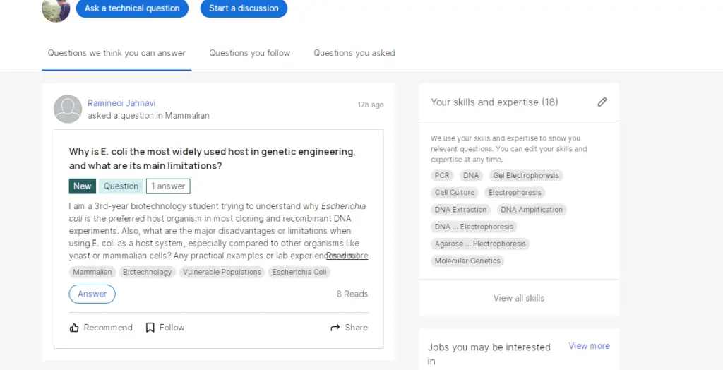 ResearchGate screenshot showing the Q&A section.
