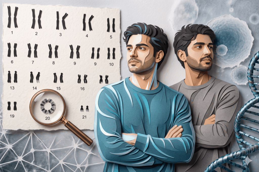 Image showing brothers and a karyotype
